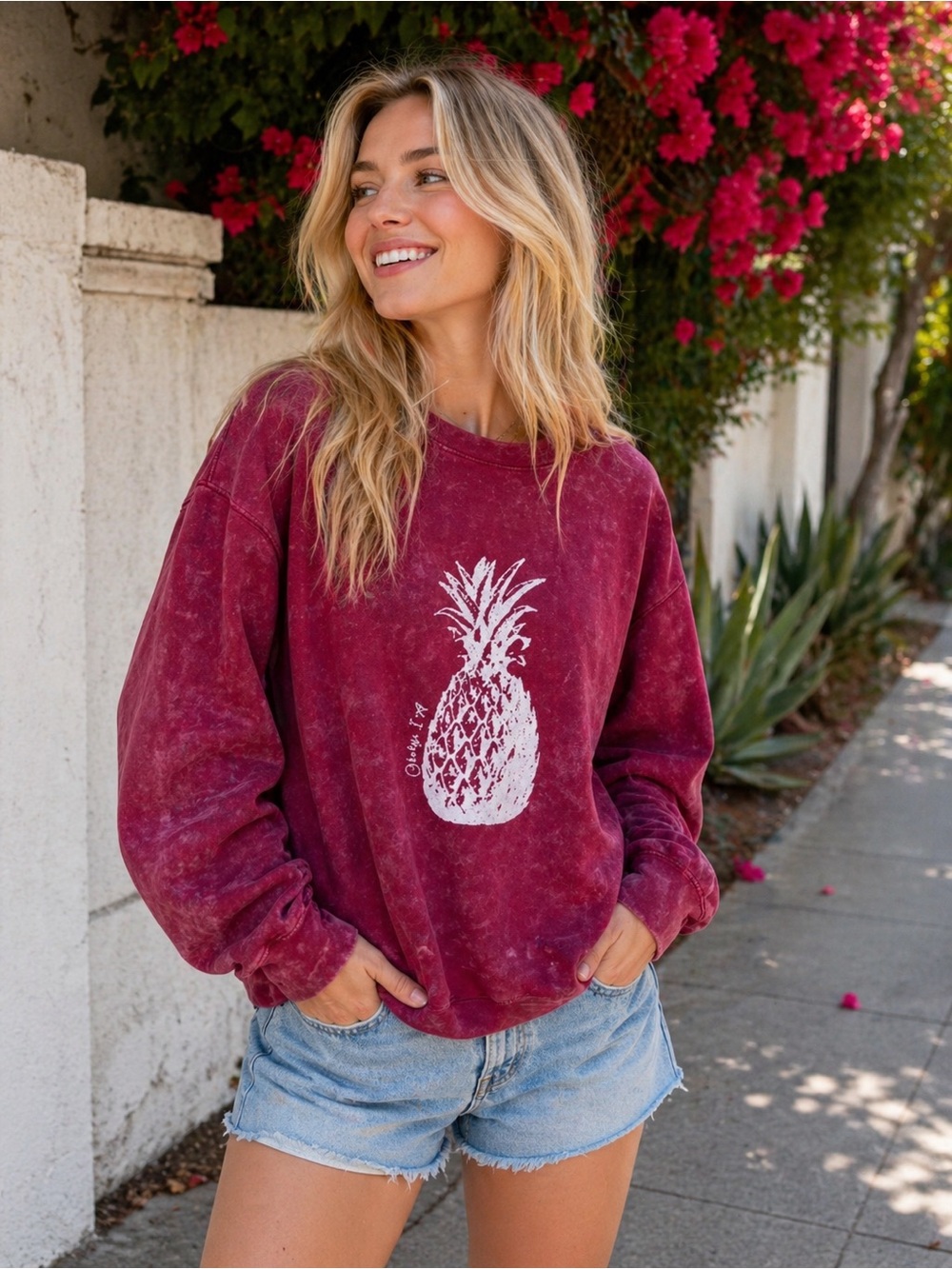 US Vintage Maroon Pineapple Graphic Pullover Sweatshirt